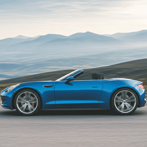 Convertible performance car in a grayscale showroom landscape